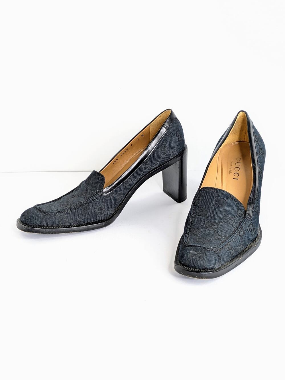 Gucci Tom Ford Era GG Canvas Loafer Heel 7 Square Toe Block Heel Monogram